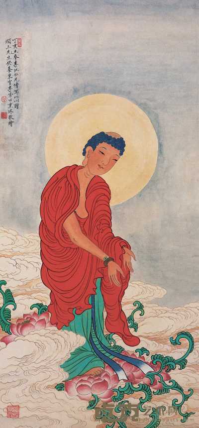 李凤公 丁亥（1947）年作 佛像 立轴 98×46cm